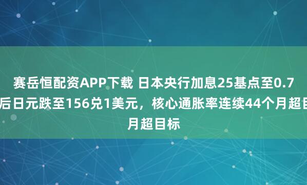 赛岳恒配资APP下载 日本央行加息25基点至0.75%后日元跌至156兑1美元,核心通胀率连续44个月超目标